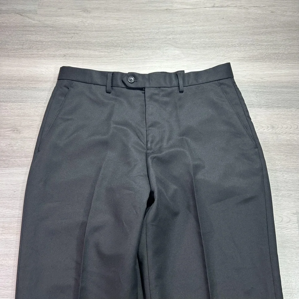 NEW Paul Fredrick Pants Mens 34x32 Black Microfiber Dress Slacks PA150IL